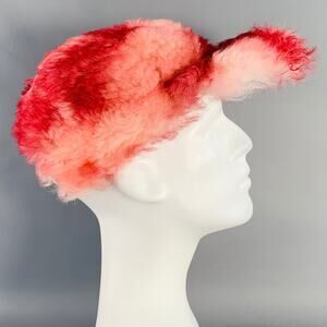 MARNI Red White Lamb Shearling Fur Hook Loop Baseball Cap